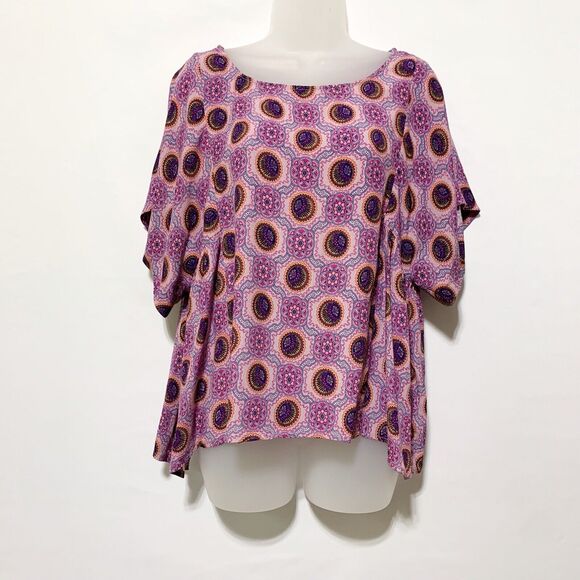 Anthropologie Maeve Milla Printed Floral Boho Short Sleeve Blouse Size M - Picture 2 of 11